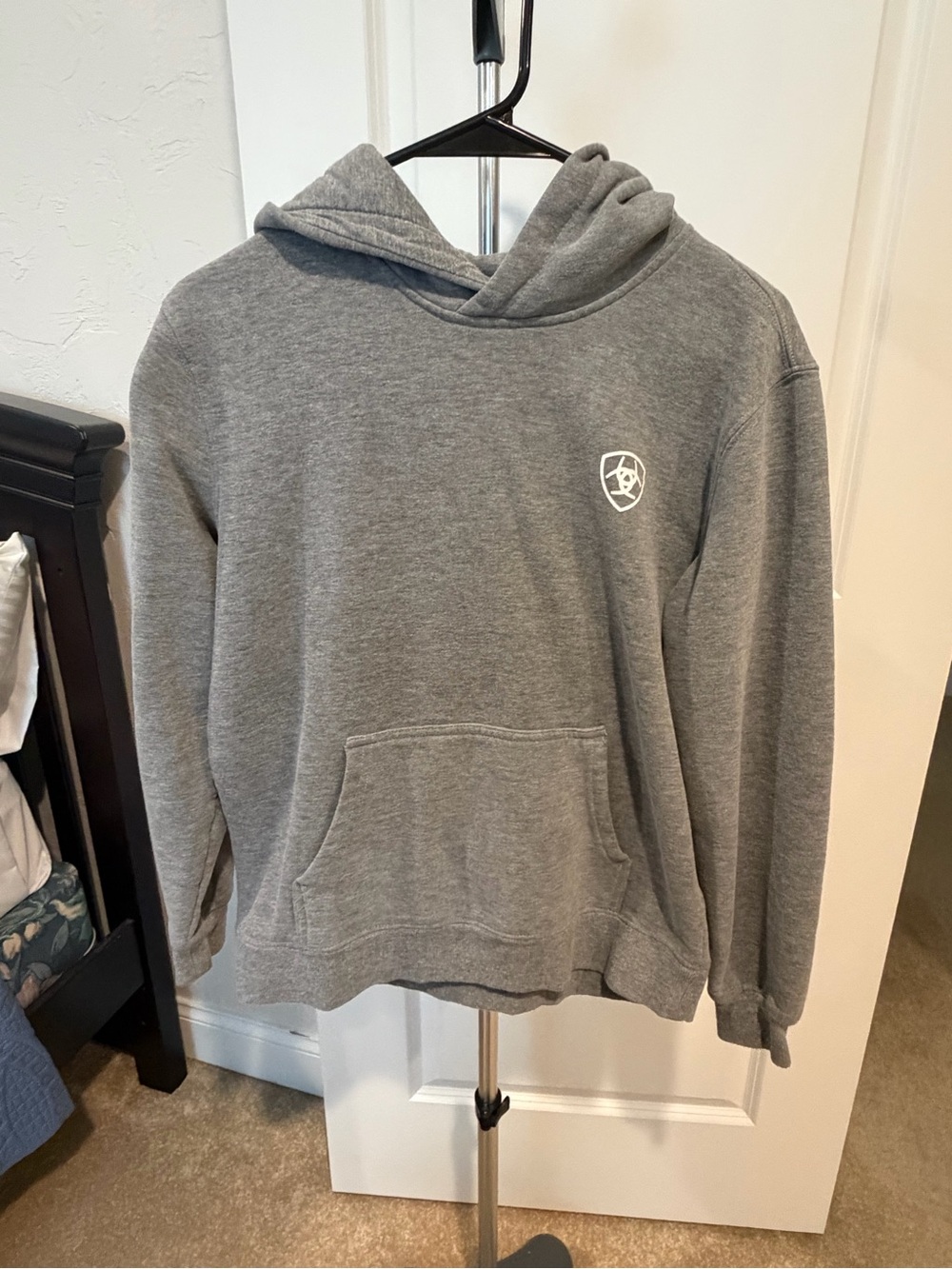 Ariat Kids Heather Gray Hoodie with Small White Shield Logo
